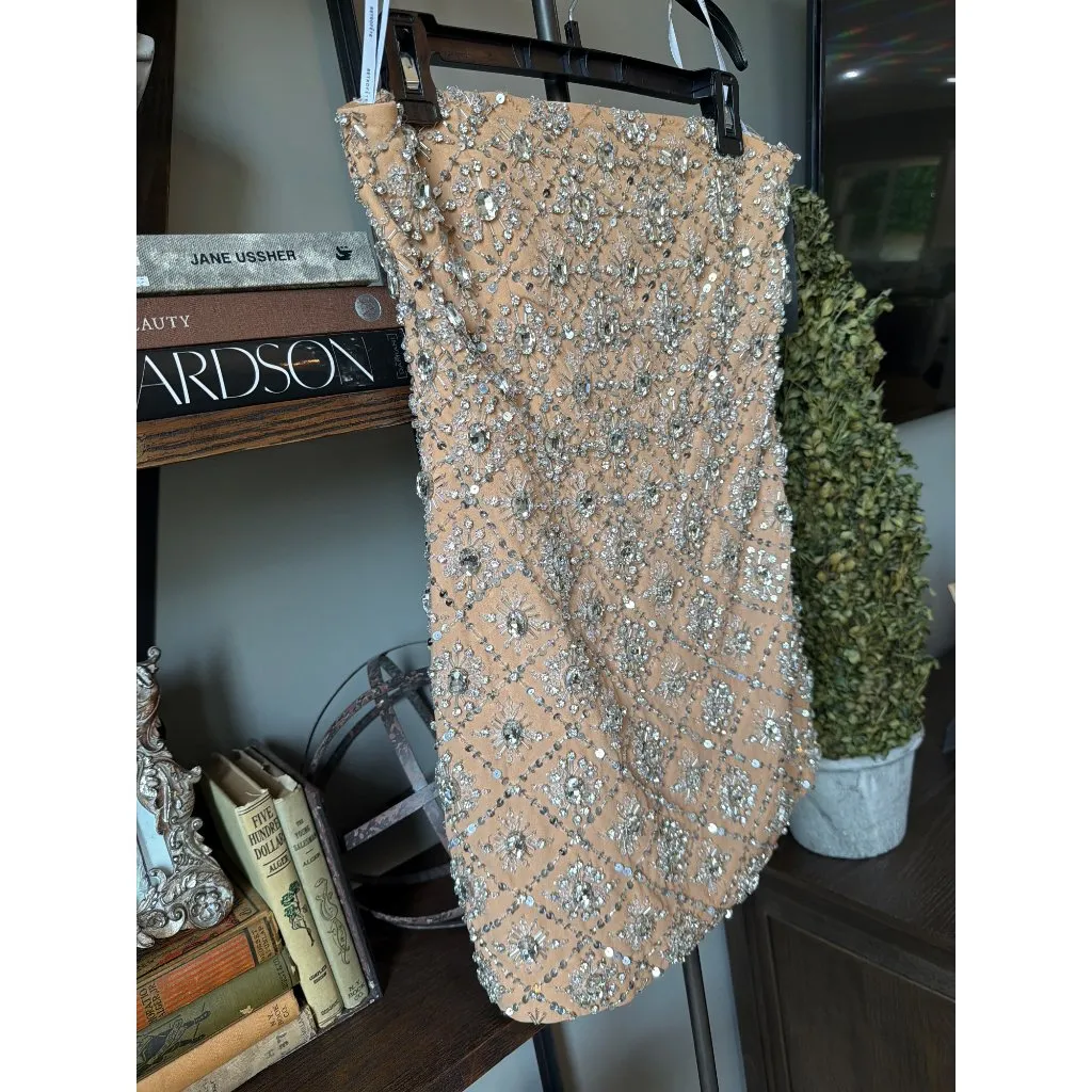 retrofete Chicca Strapless Embellished Mini Dress Nude Silver Womens Size Medium - Image 8