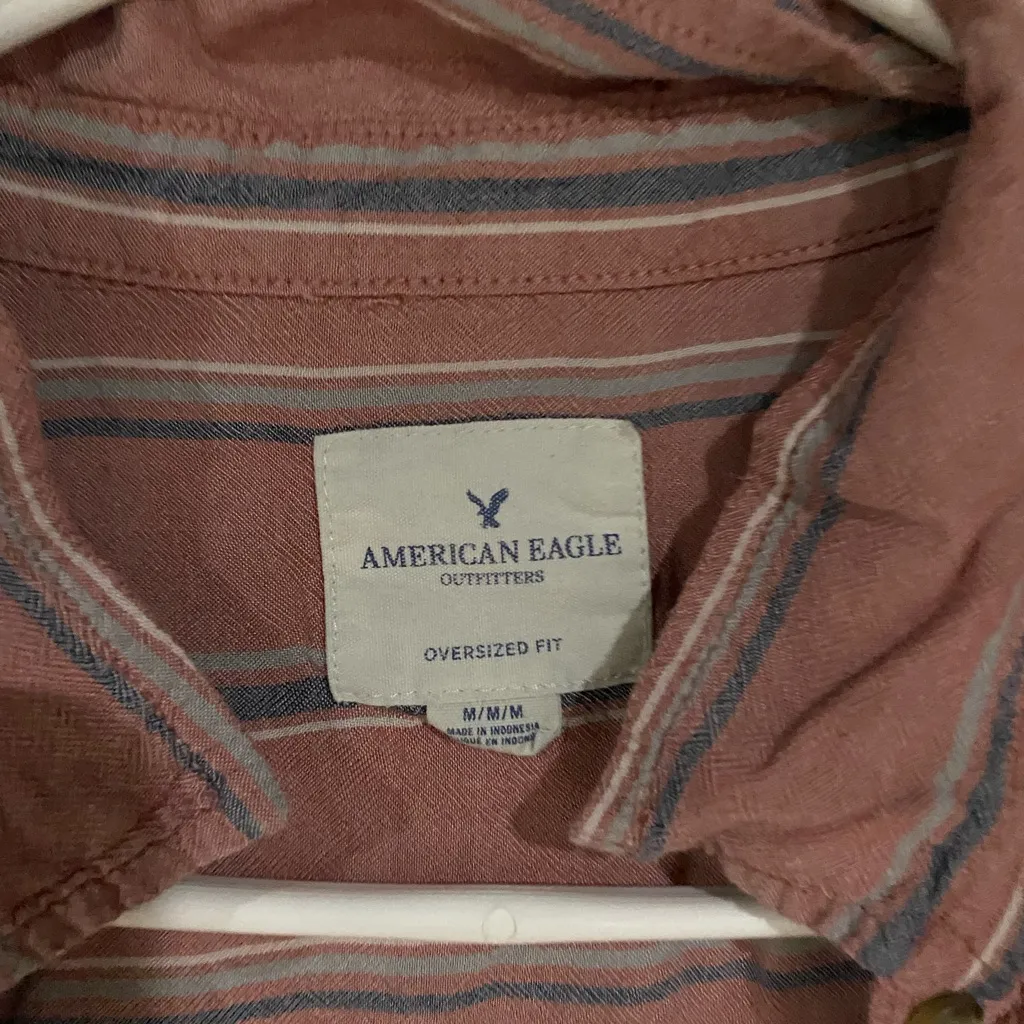 American Eagle Outfitters Pink Striped Shirt medium - Image 2