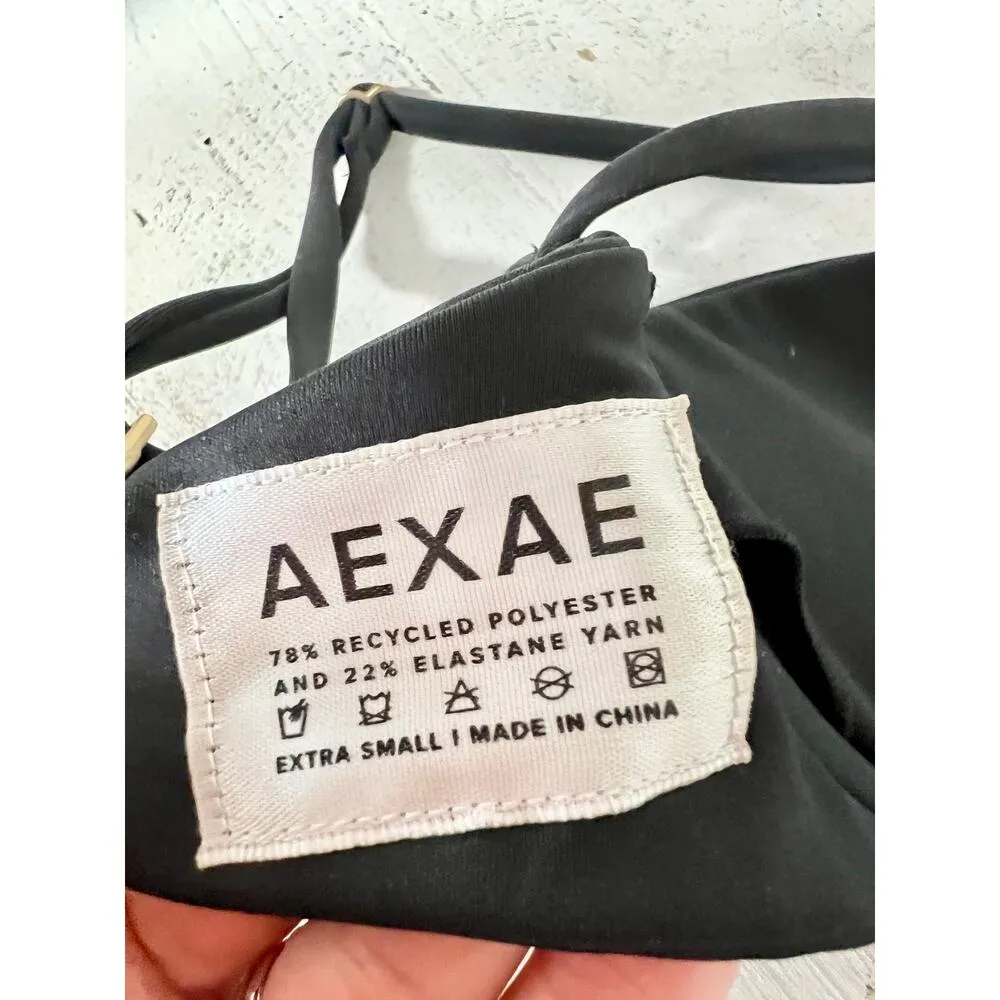 Aexae Adjustable Strap Pleated Underwire Bralette Bikini Top Black Women's XS - Image 6