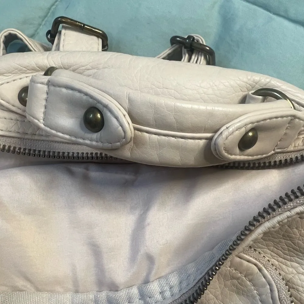 Cream Leather Backpack with Pom - Image 11