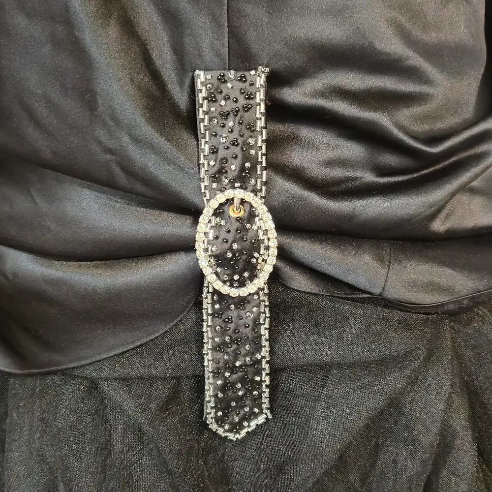 Tiffany Designs Black Maxi Skirt Side Rhinestone Buckle Design Sz 12 - Image 8