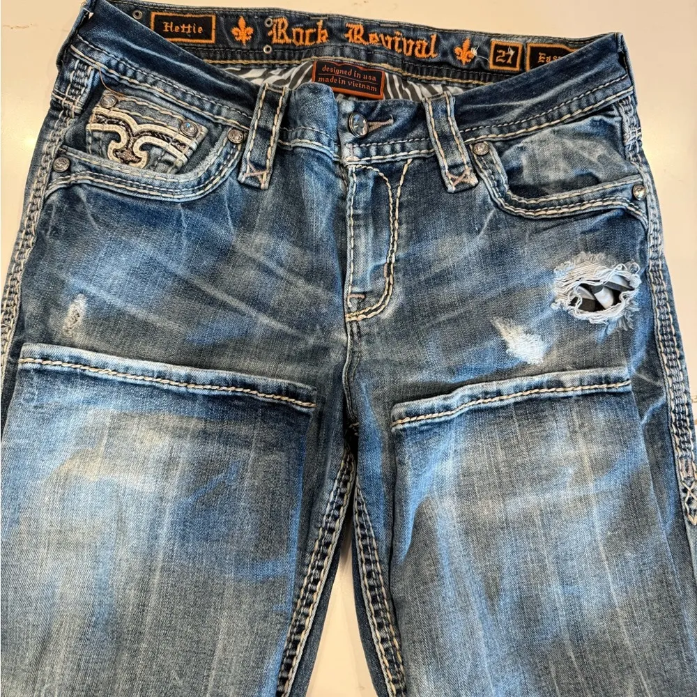 ROCK REVIVAL Hettie Stretch Cropped Jean Distressed Bling Pockets Size 27 - Image 13