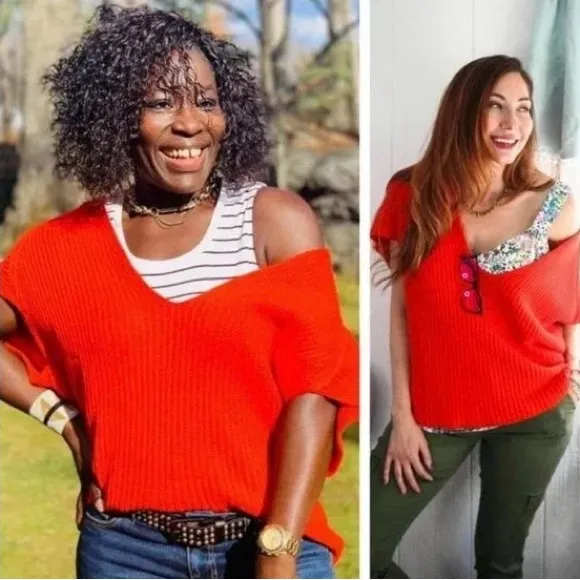 CAbi Oversized Knit Ruby Pullover Short Sleeve Sweater | Red / Orange | S - Image 4