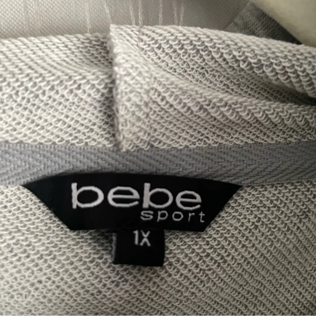 Bebe Sport Women’s 1X Hoodie Sweatshirt Heather Gray Rhinestone Logo Athleisure - Image 5