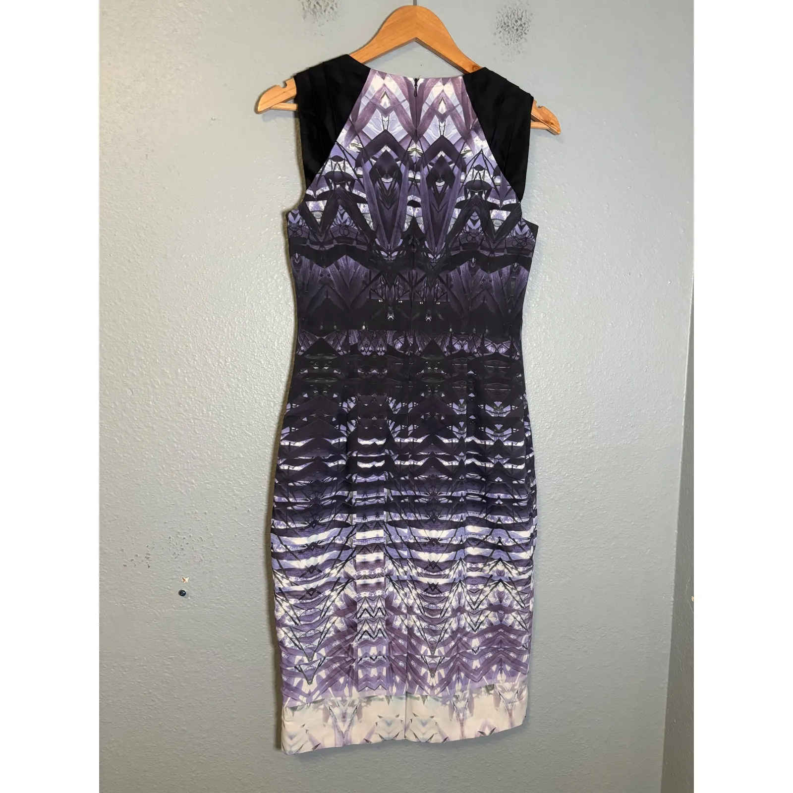 Karen Millen Ombré Lace Print Signature Stretch Sheath Dress Purple Size 8 - Image 7