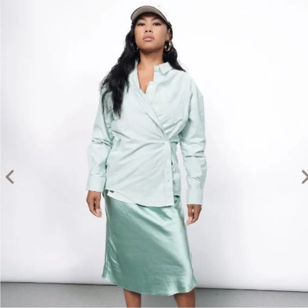 Wildfang The Essential Long Sleeve Oversized Oxford Button Up Size 2X Green - Image 2
