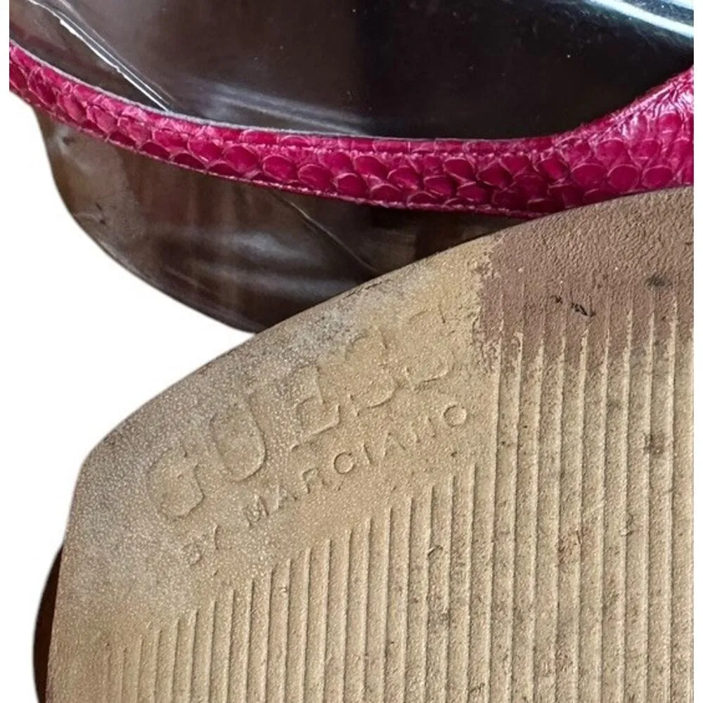 GUESS Vtg Y2K Hot Pink Leather Faux Snake High Heel Pumps Rhinestone Charms 7M - Image 13