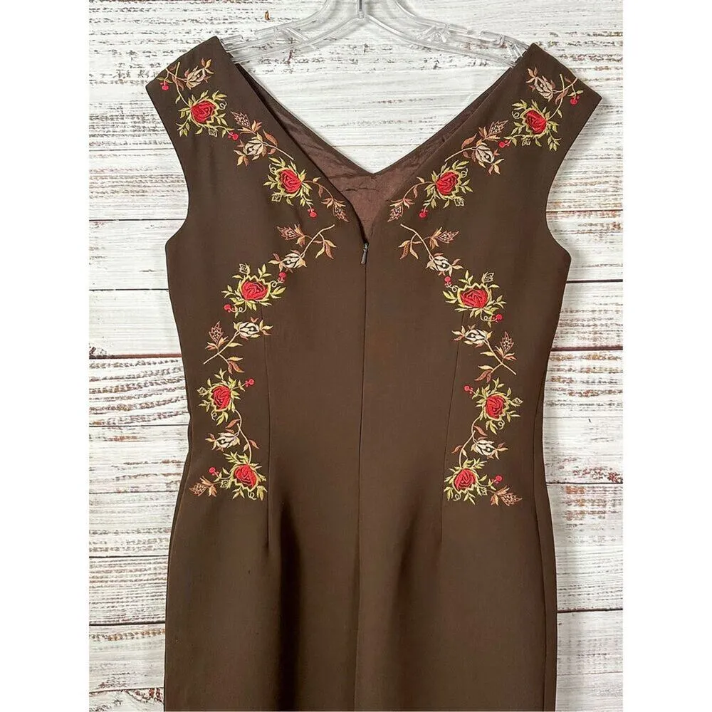 Maggy London Women's Floral V-Neck Sleeveless Zip Mini Dress Brown Size 6 - Image 6