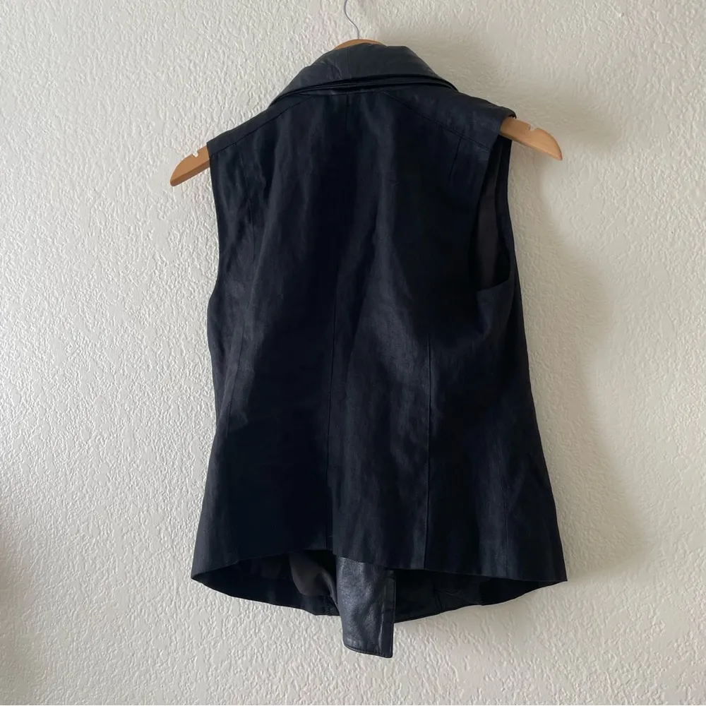 Vince Leather Linen Moto Biker Vest Women's Black - Image 10