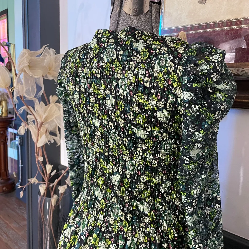 Scotch & Soda Maison Floral Print Lace Smocked Cottage Core Midi Dress - S 💛🎀 - Image 12