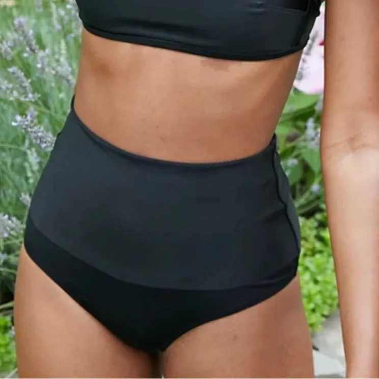 Aerie Adjustable Black Foldover Swim Bottoms Full Coverage Adjustable Like New - Image 5
