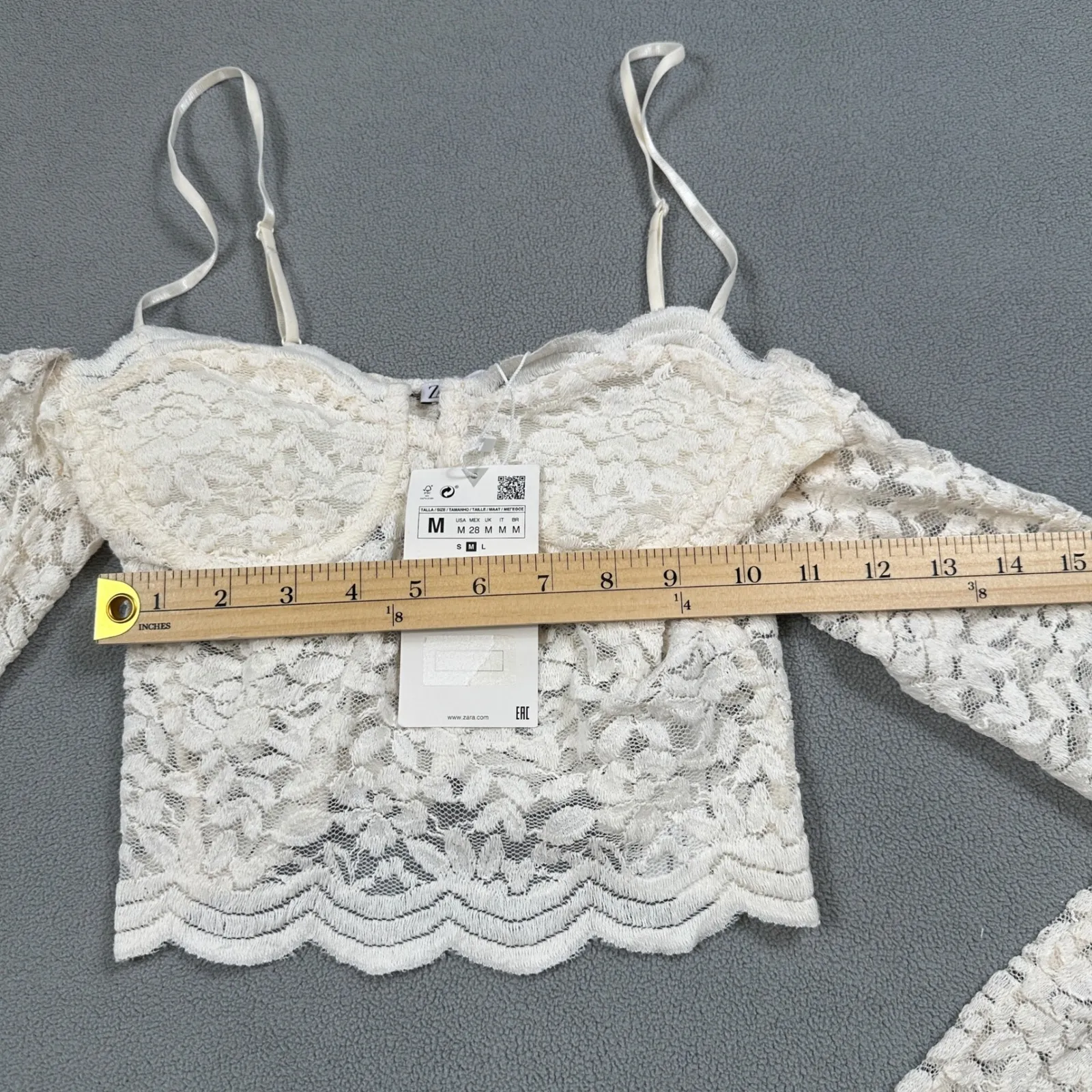 NWT Zara Lace Crop Top M Women Long Sleeve Off Shoulder Sweetheart Blouse Date - Image 6