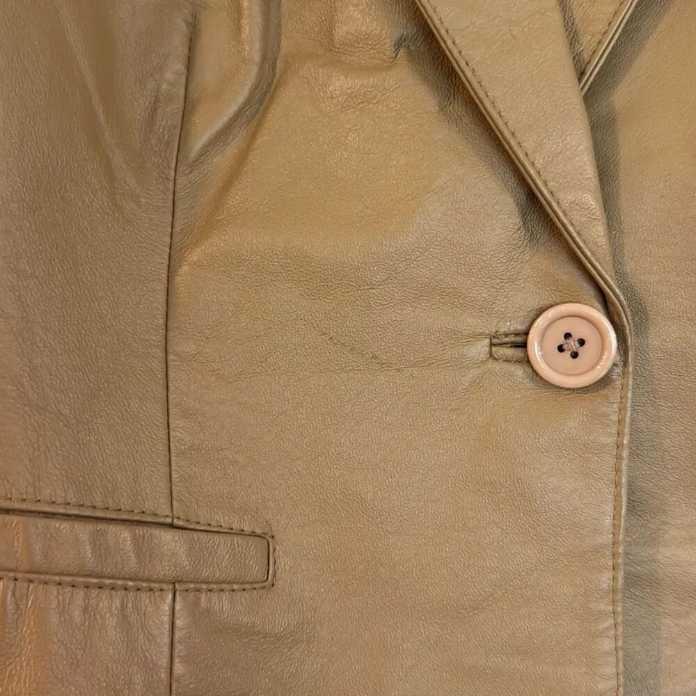 Newport News Vintage Y2K 100% leather tan blazer jacket 10 - Image 4