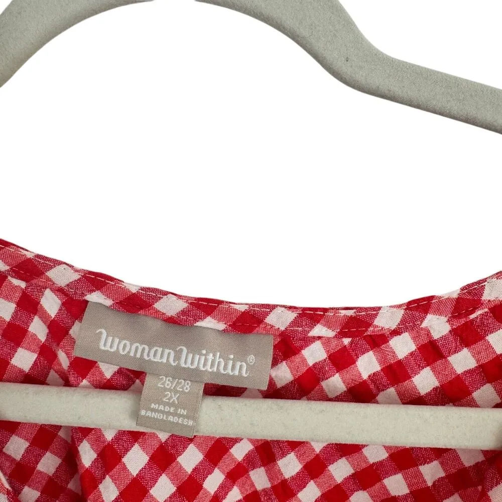 Woman Within Red Plaid 100% Cotton Button Front Blouse Cottage Womens 2x 26/28 - Image 3