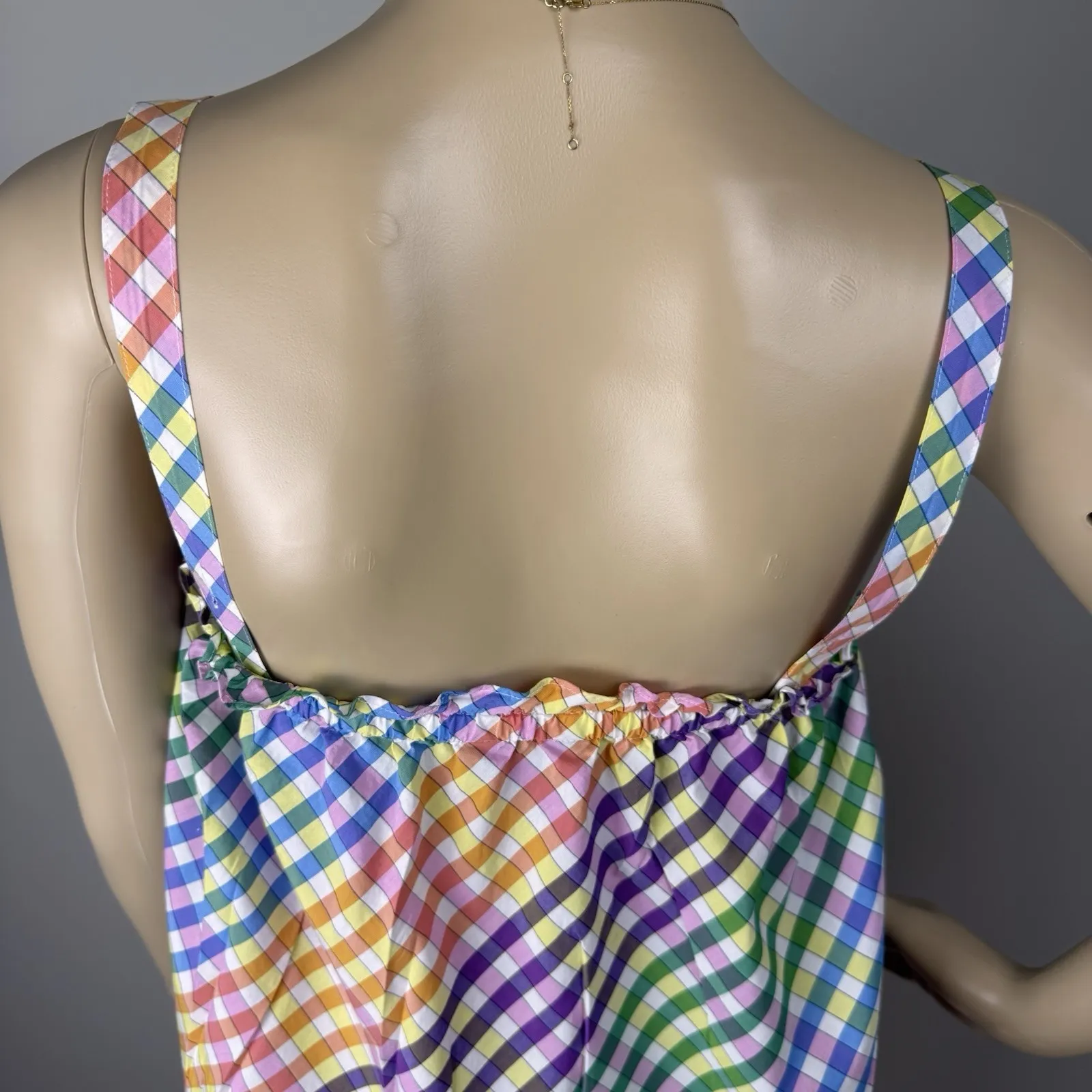 J Crew Tank Top Women's Sz 0 Rainbow Gingham‎ Square Neck Button Front Cotton - Image 16