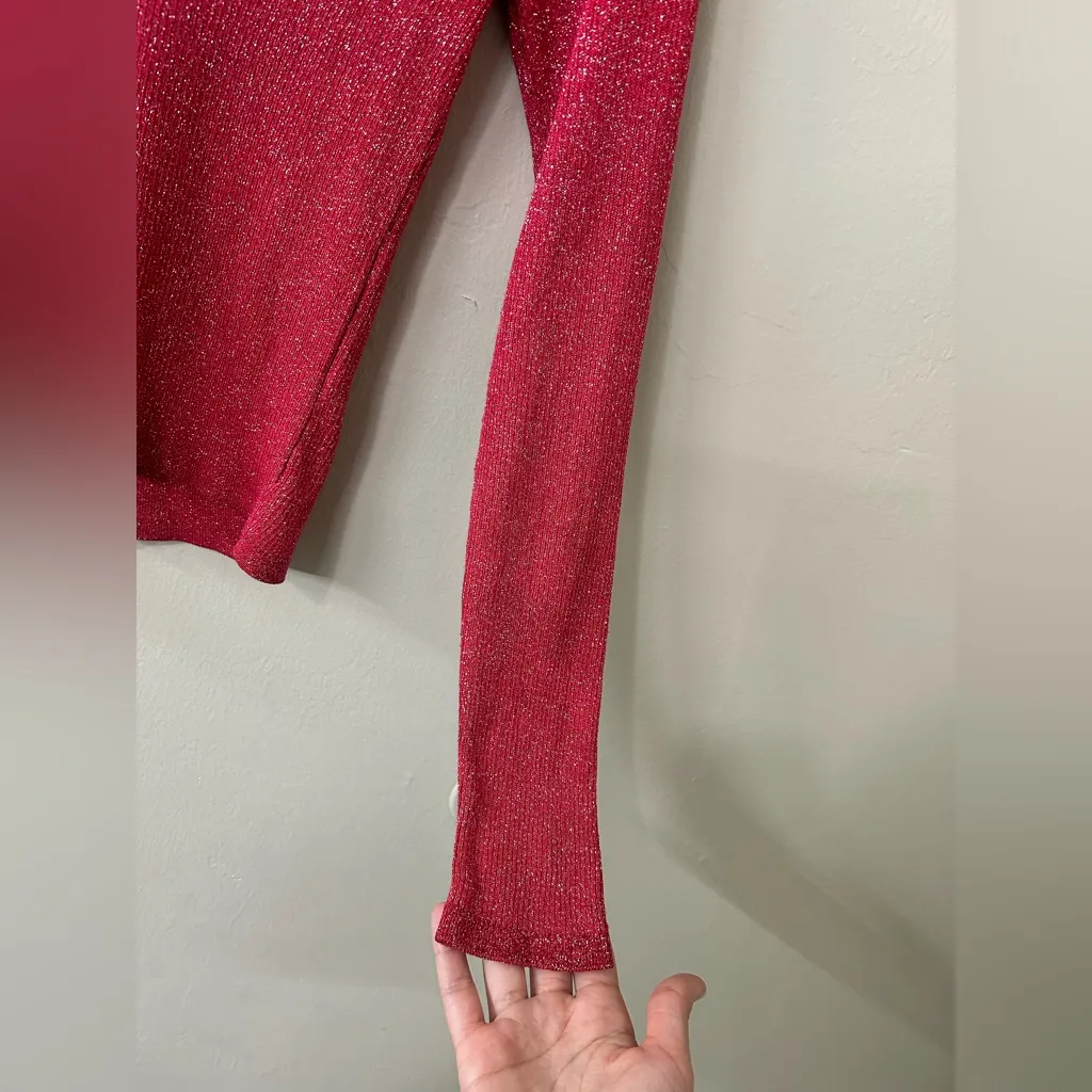 Maeve x Anthropologie V-Neck Lurex Polo Sweater Shiny Metallic Long Sleeve Sz S - Image 6