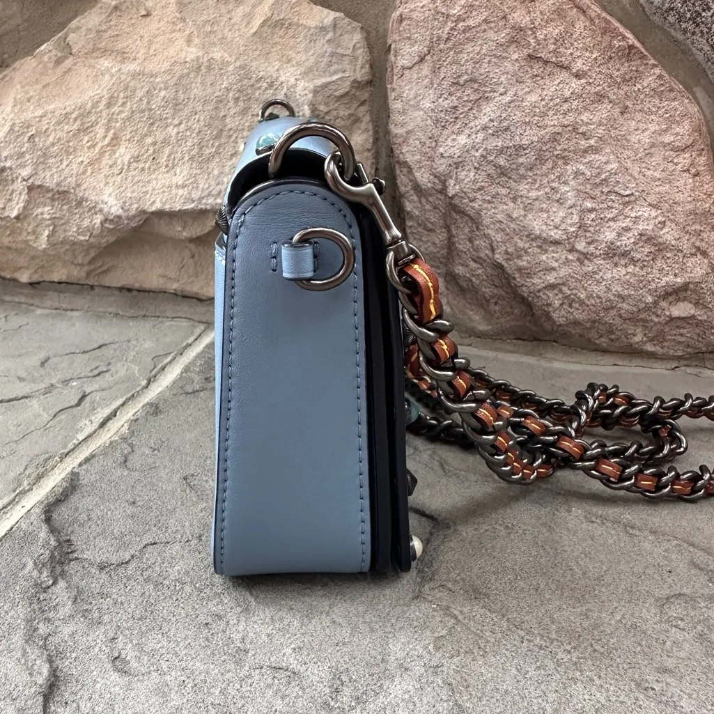 Coach 1941 Dinky With Rivets Glovetanned Leather Light Blue Crossbody. - Image 5