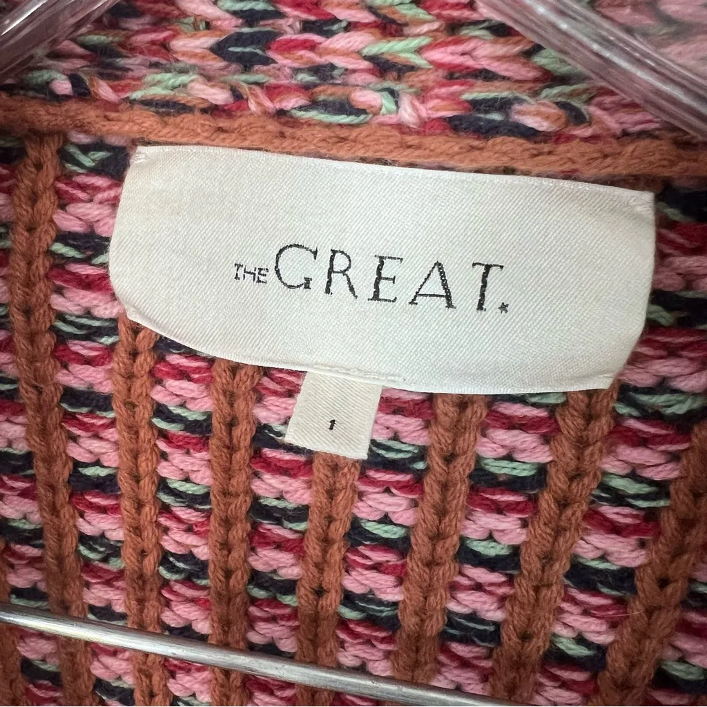 The Great. The Cropped Montana Cardigan Mixed Weave Sz 1 (S) Pink - Image 6