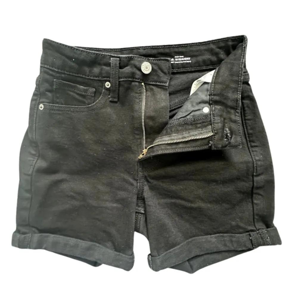 Old Navy O.G. Straight High Rise Shorts Black Denim Size 0 NWOT - Image 2