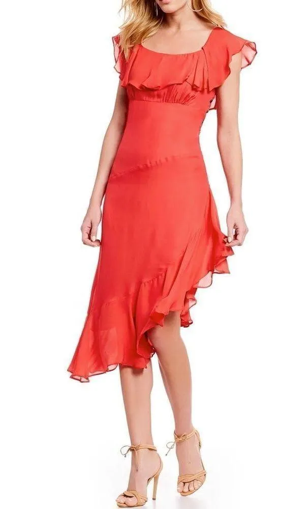 Nicole Miller Collection Silk Flutter Sleeve Coral Dress - Image 13