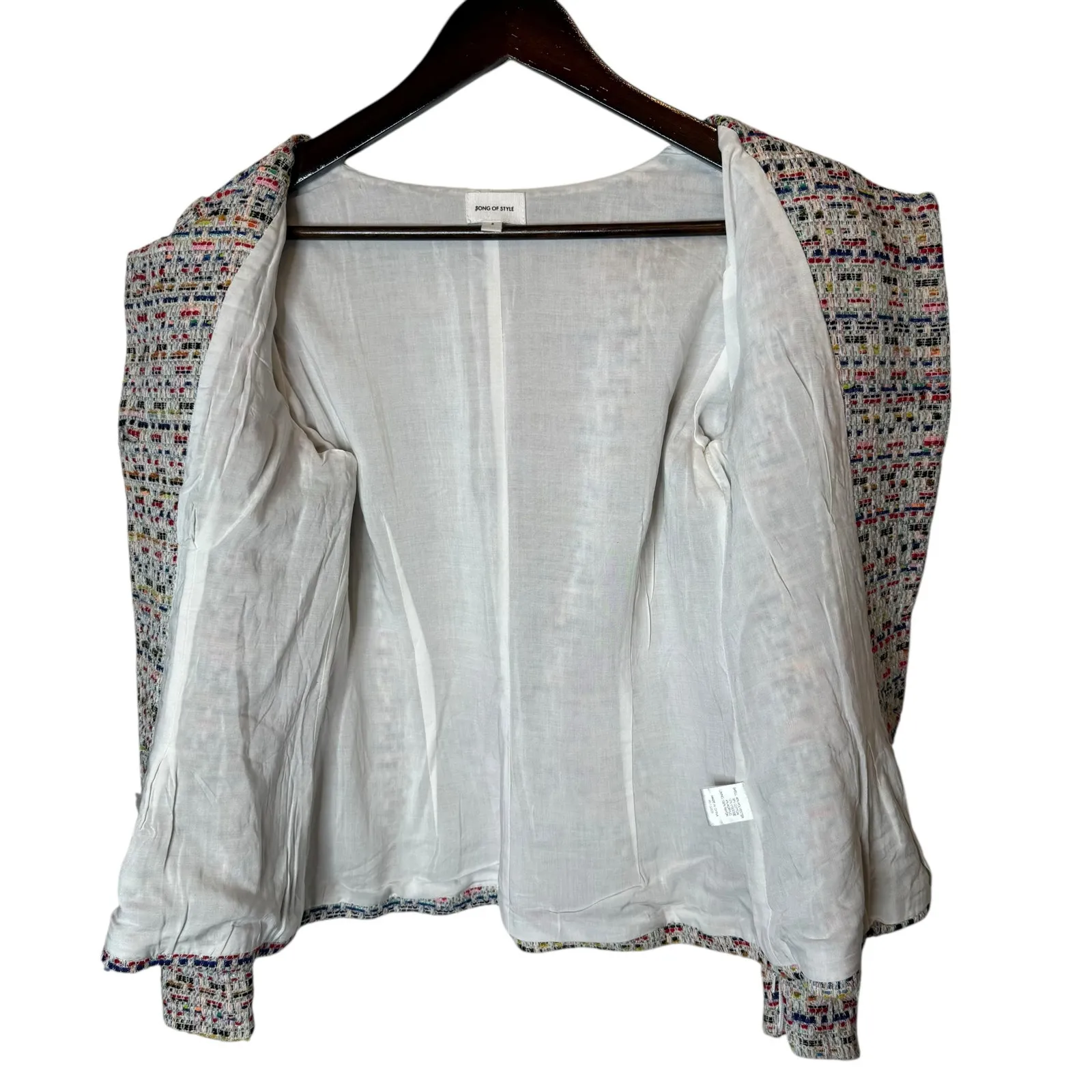 Song of Style Elma Rainbow Tweed Blazer Jacket Top Puff‎ Sleeve Pink - Image 7