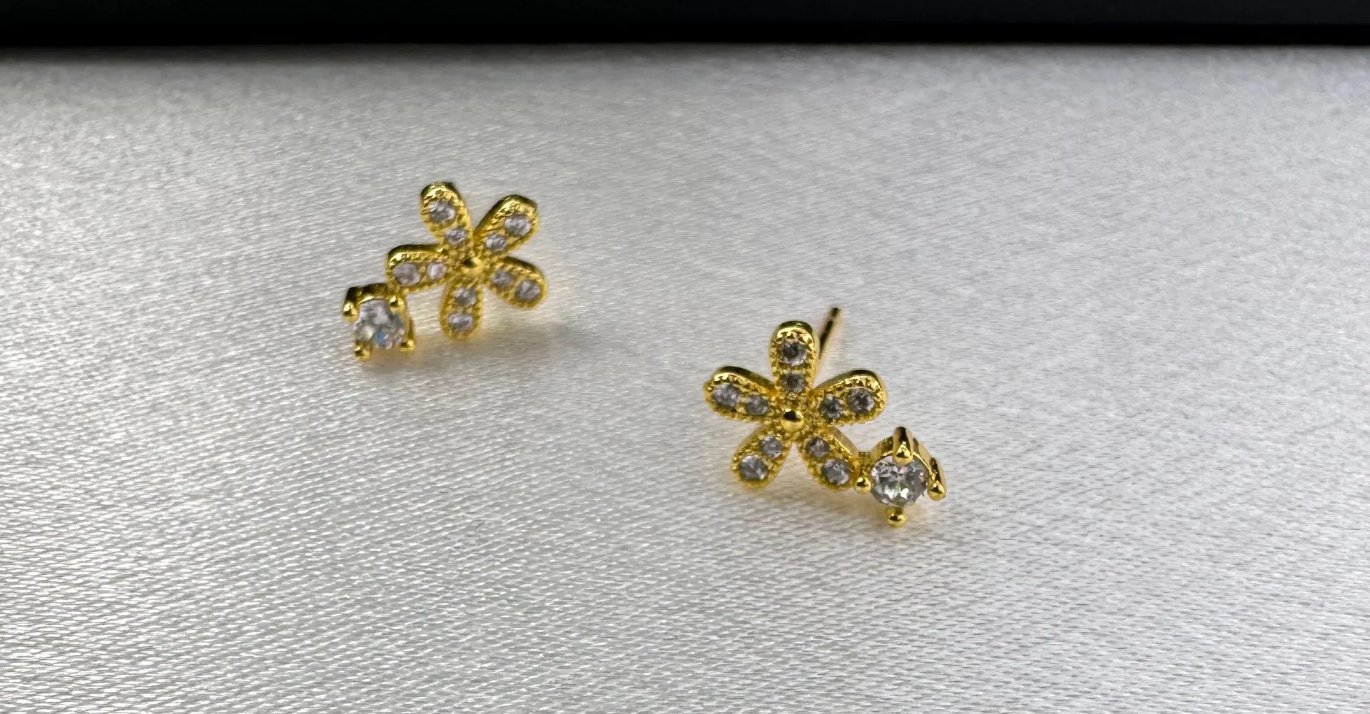 Small CZ Flower Stud Earrings for Women Gold - Image 3