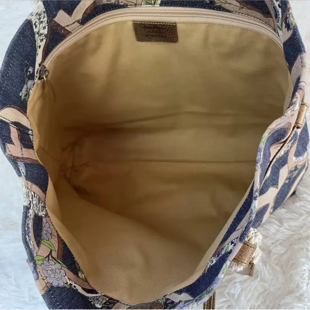 Vintage  Floral BOHO Printed Gancini 30 Denim Shoulder Bag - Image 5