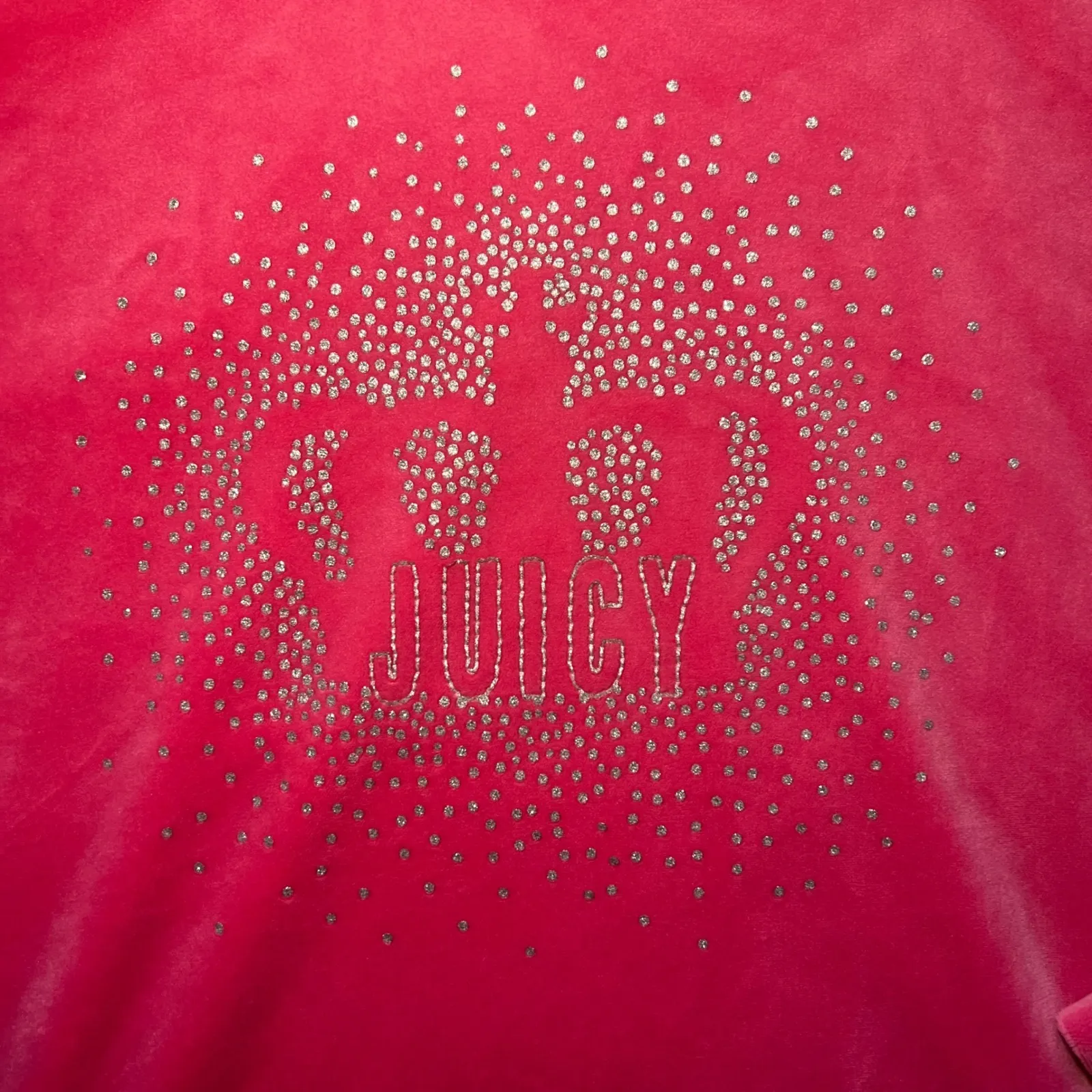 Juicy Couture Velour Hoodie Glitter Crown Y2K‎ Pink Womens L Cropped Pullover - Image 2