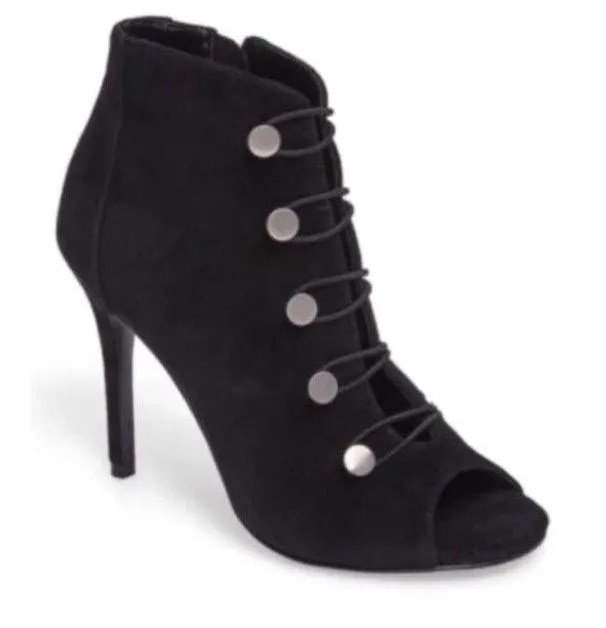 CHARLES DAVID Suede Peep Toe Booties - Image 8