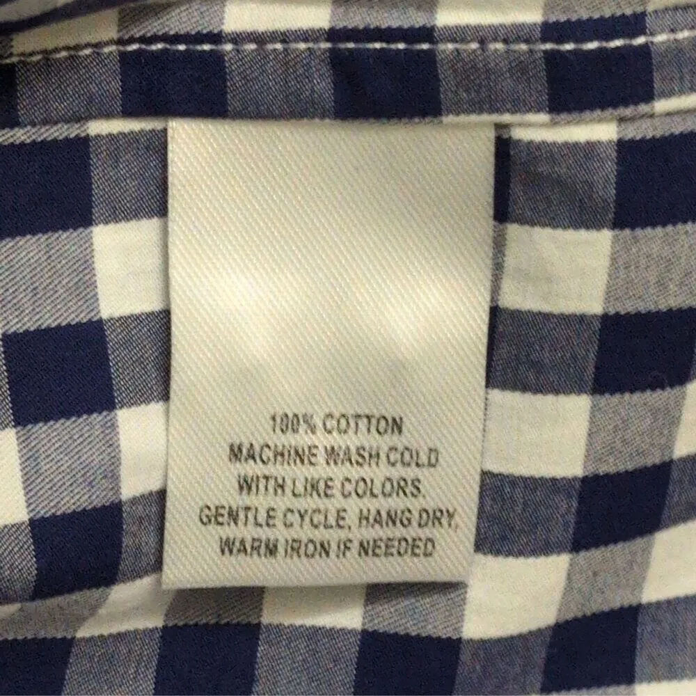 NWT UNTUCKIT Belleza Navy Gingham Button Down Regular Fit Long Sleeve Shirt Sz 0 Blue - Image 7