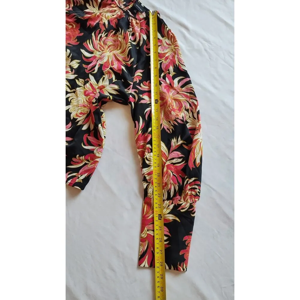 Who What Wear Women's Balloon Sleeves Blouse Black pink Floral sz Large tops - Image 11