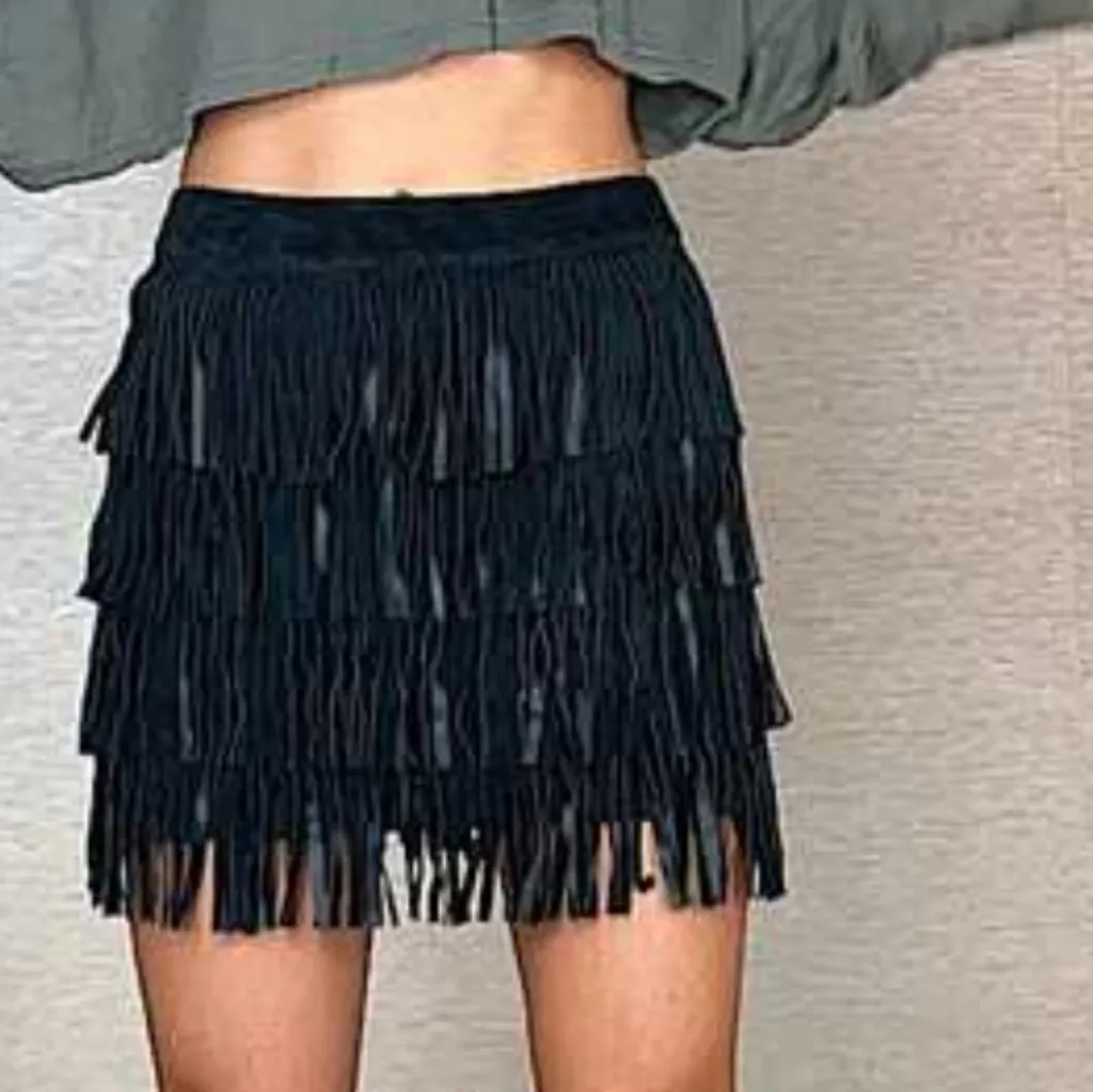 Kittenish Suede Fringe Tassel Mini Skirt - Image 2