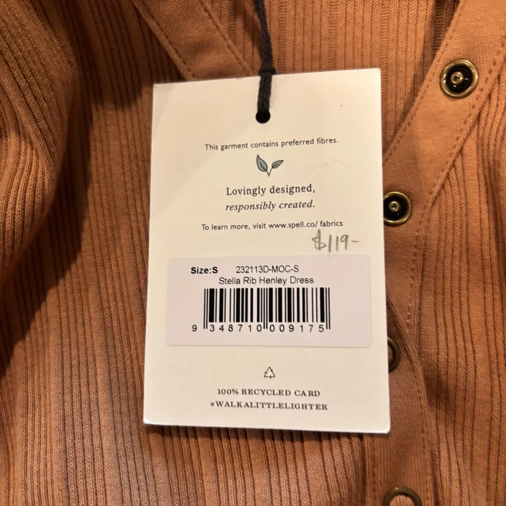 Spell Stella Ribbed Henley dress size Small NWT Tan - Image 3