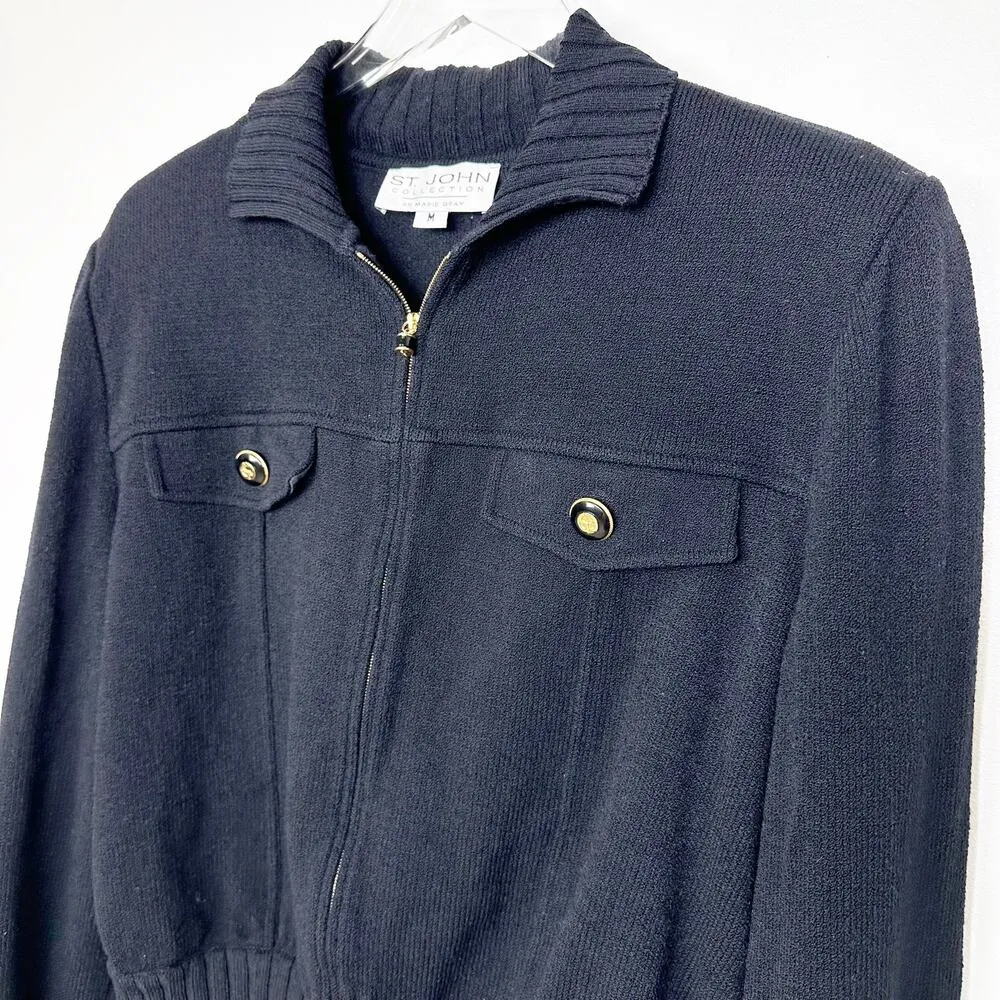 St. John Collection by Marie Gray Black Zip Cropped Jacket M - Image 3
