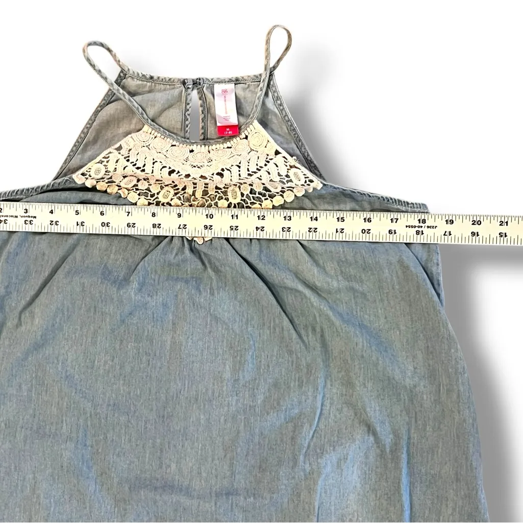Chambray Crochet Lace Front Tank Top Med 7-9 Coastal Beach Boho Feminine - Image 6