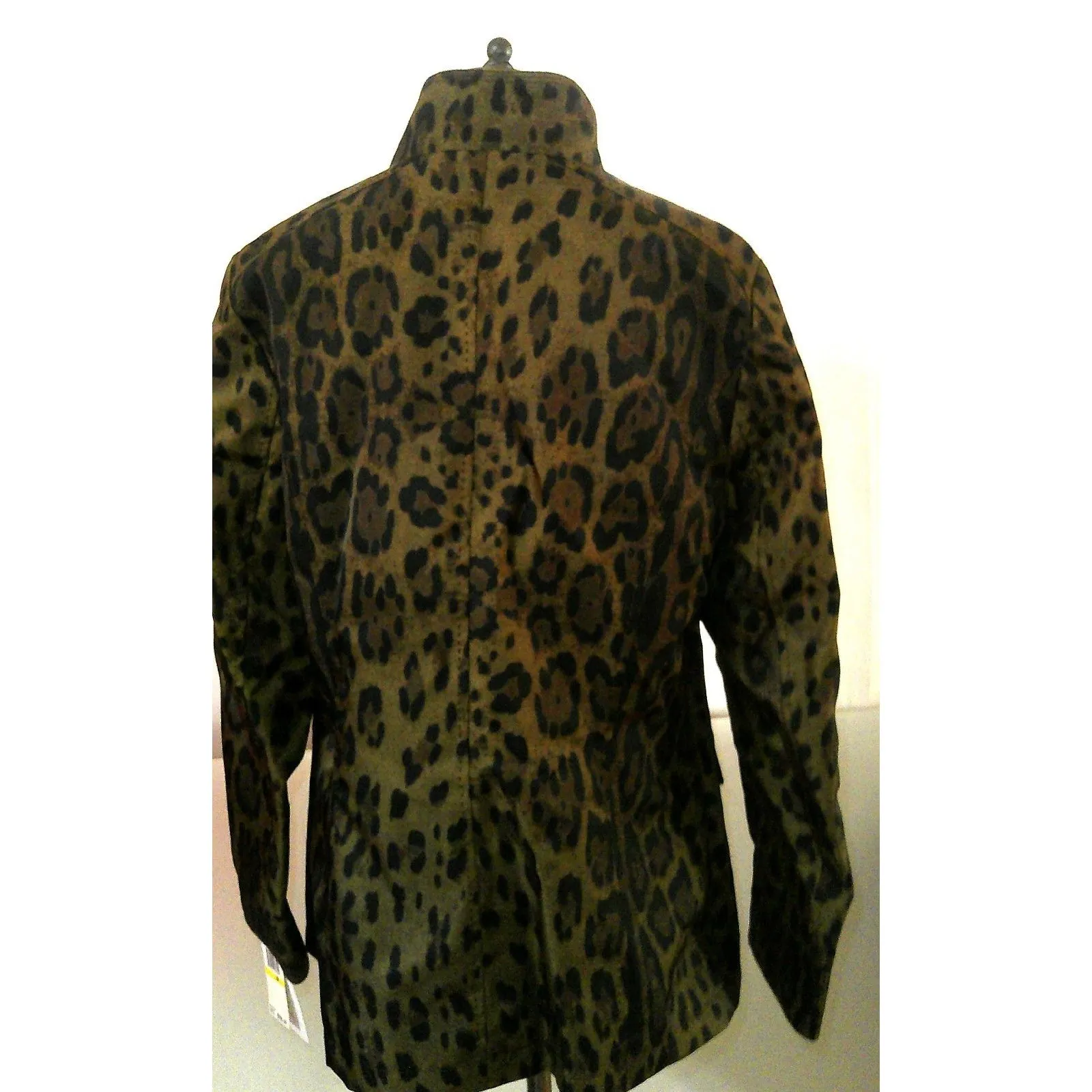 New NWT $595 Jane Post Women's Leopard Nylon Safari Jacket Rain Coat M Italy Brown Size M - Image 6
