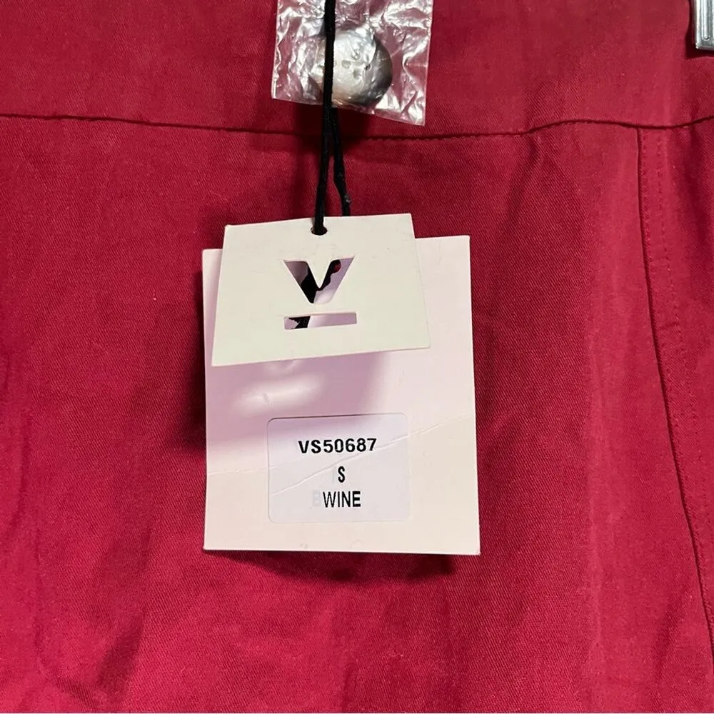 NWT Very J Button Front Wine Burgundy Midi Skirt Small Tie Belt Feminine Chic - Image 8