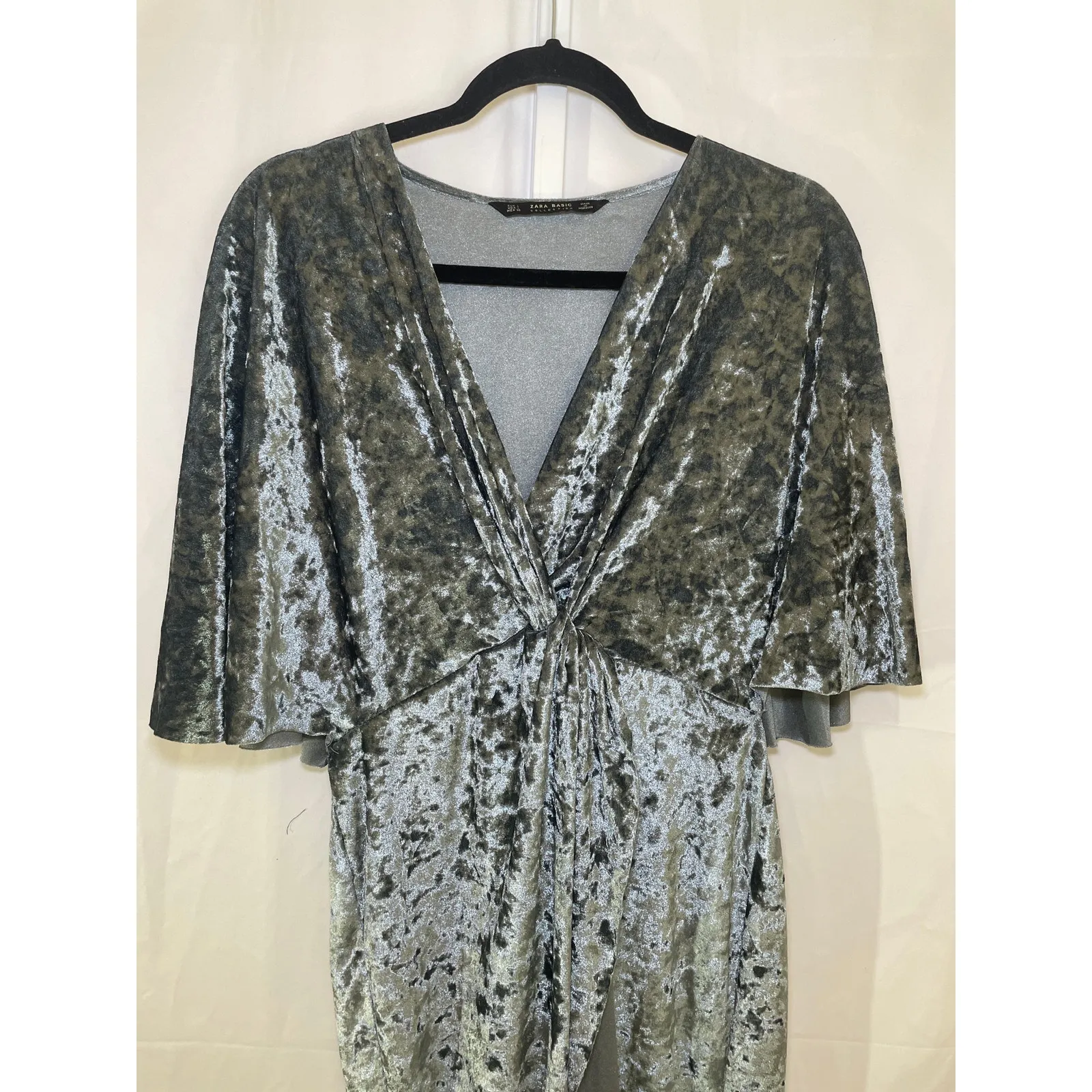 Zara Crush Velvet 70s Style Retro Dress  - Women Size L - Silver - Image 2
