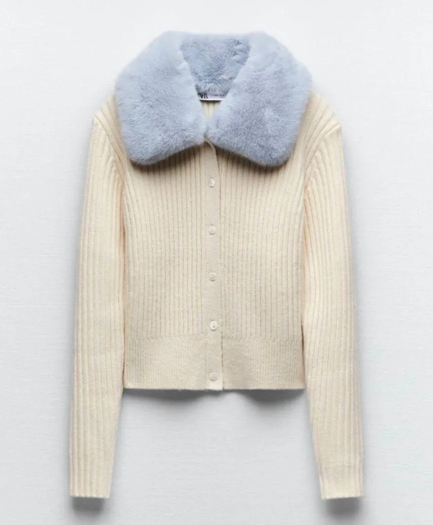 Faux Fur Collar Cardigan - Image 10