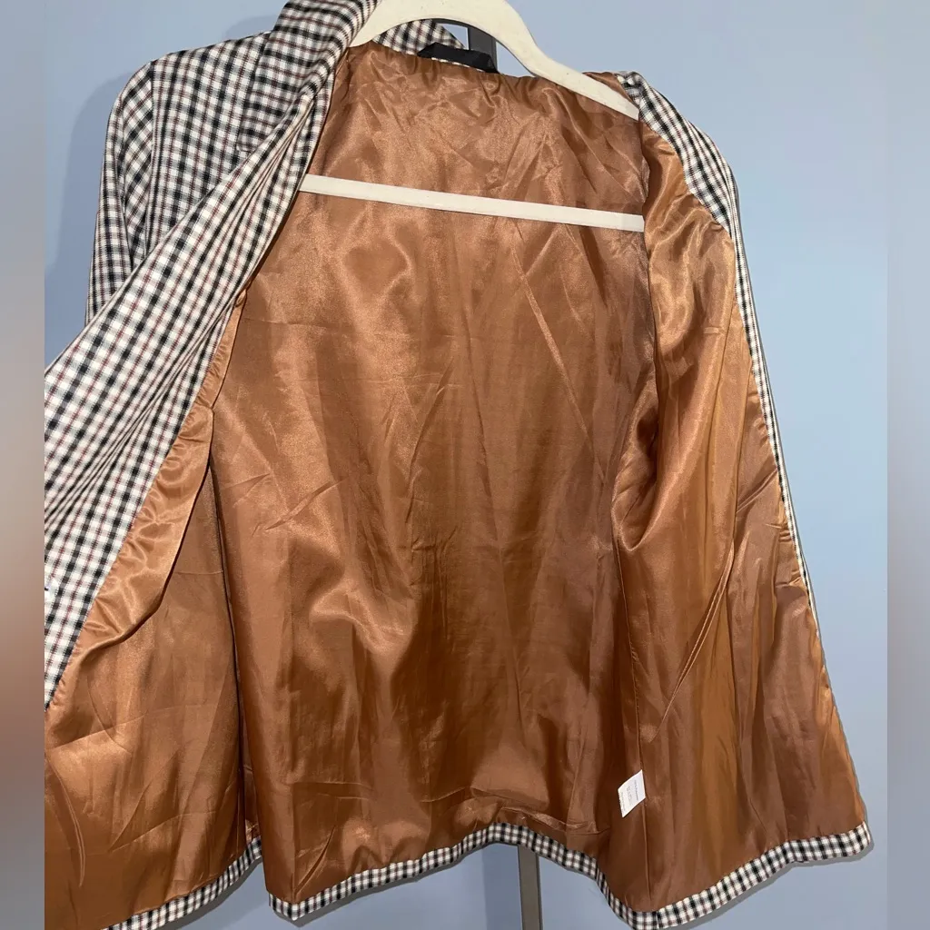Plaid suit jacket blazer tan black red checked SHEIN woman’s size medium EUC - Image 5