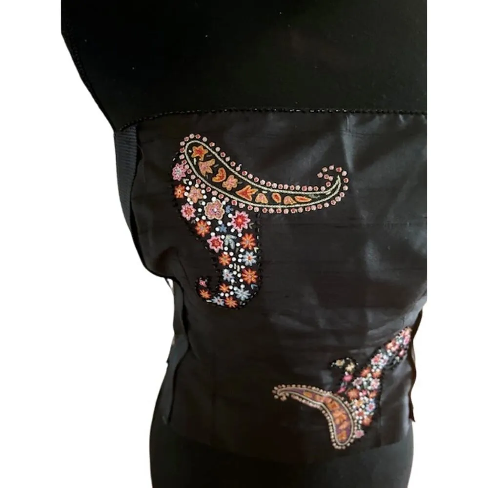 Black Floral Embellished Corset Top | Adjustable Straps |Paisley Detail - Image 3