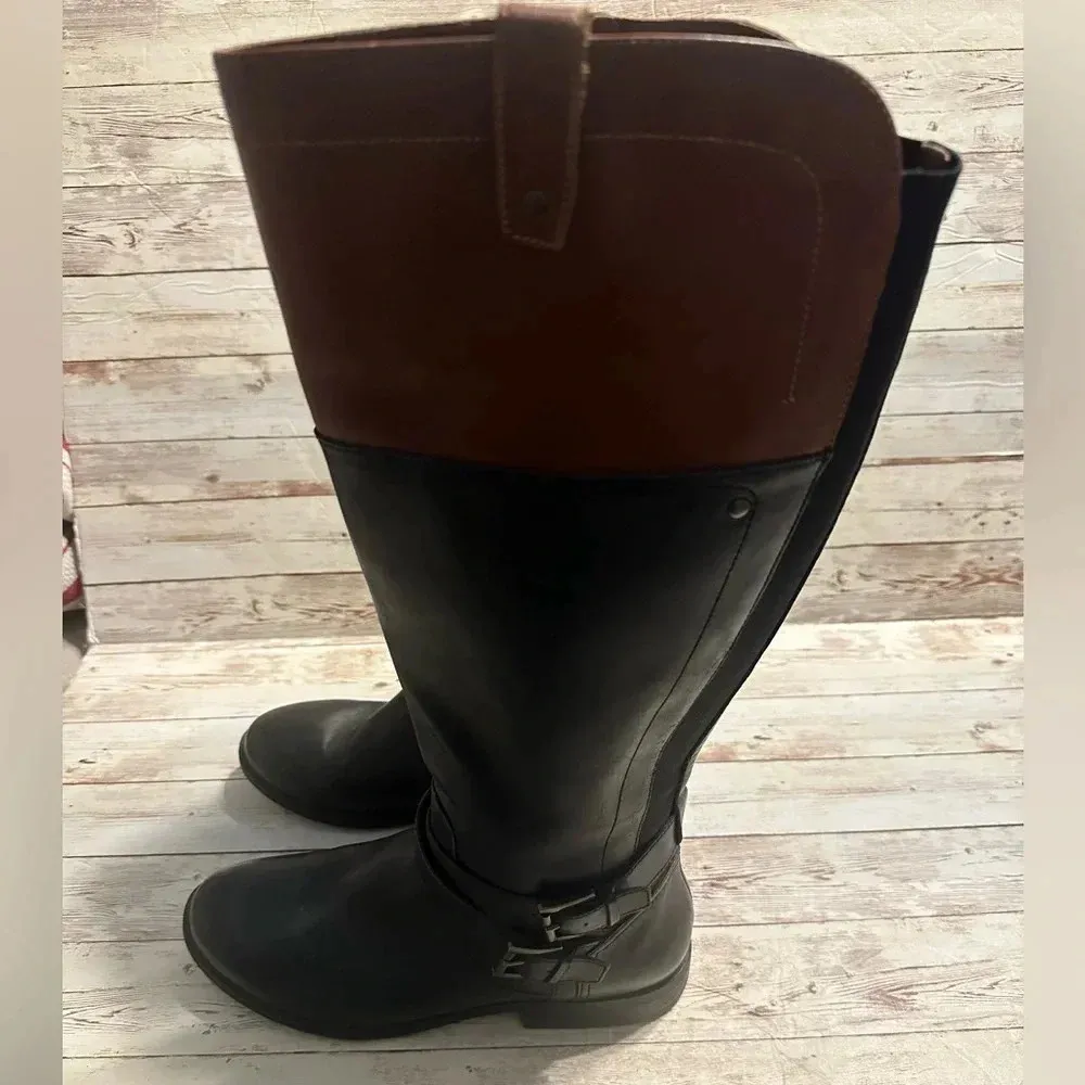 Marc Fisher Leather Riding Boots Women’s Size 8.5 M Two Toned Brown Black - Image 2