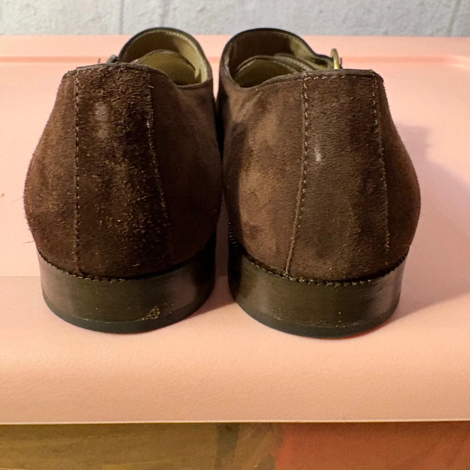 Salvatore Ferragamo Monk Strap Suede Loafers women's Size 9 AAA Brown Italy VTG - Image 4