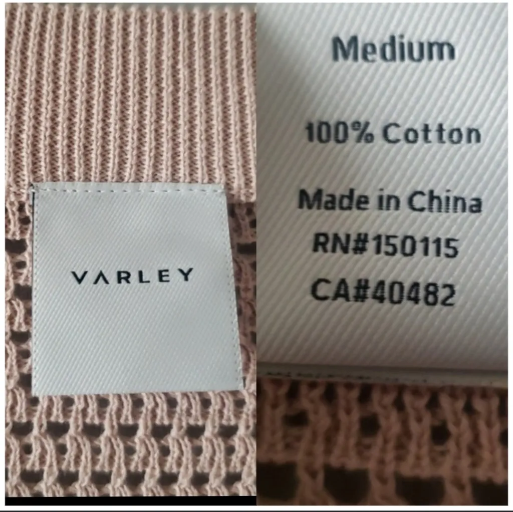 Varley Cameron Knit Zippered Cardigan Sweater Nude Taupe Open Knit Longsleeve - Image 3