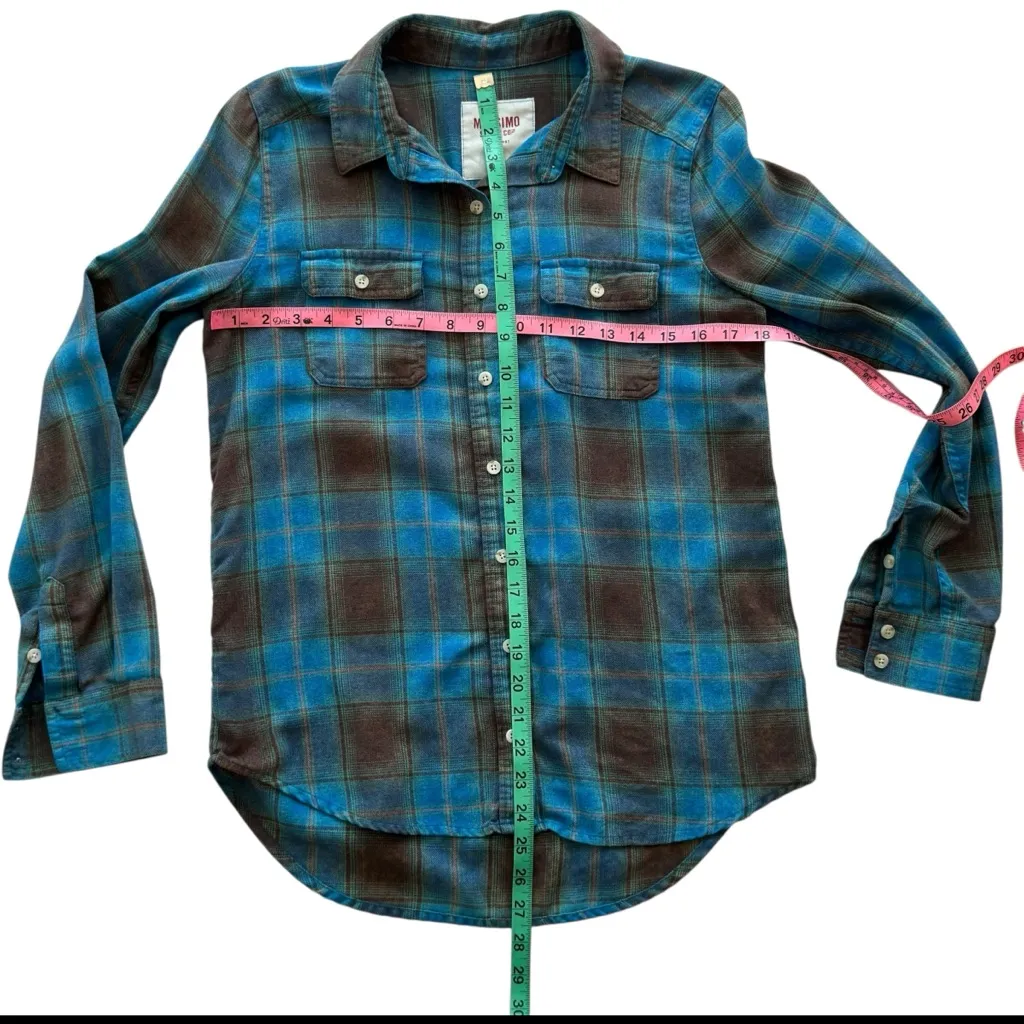 Plaid Casual Button Up Down Top Shirt Mossimo Medium Women’s Blue Brown - Image 4