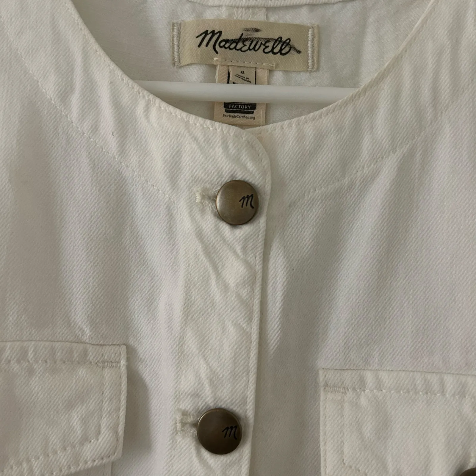 Madewell Women's Denim High Crewneck Button Front Jean Vest White 8 New - Image 3