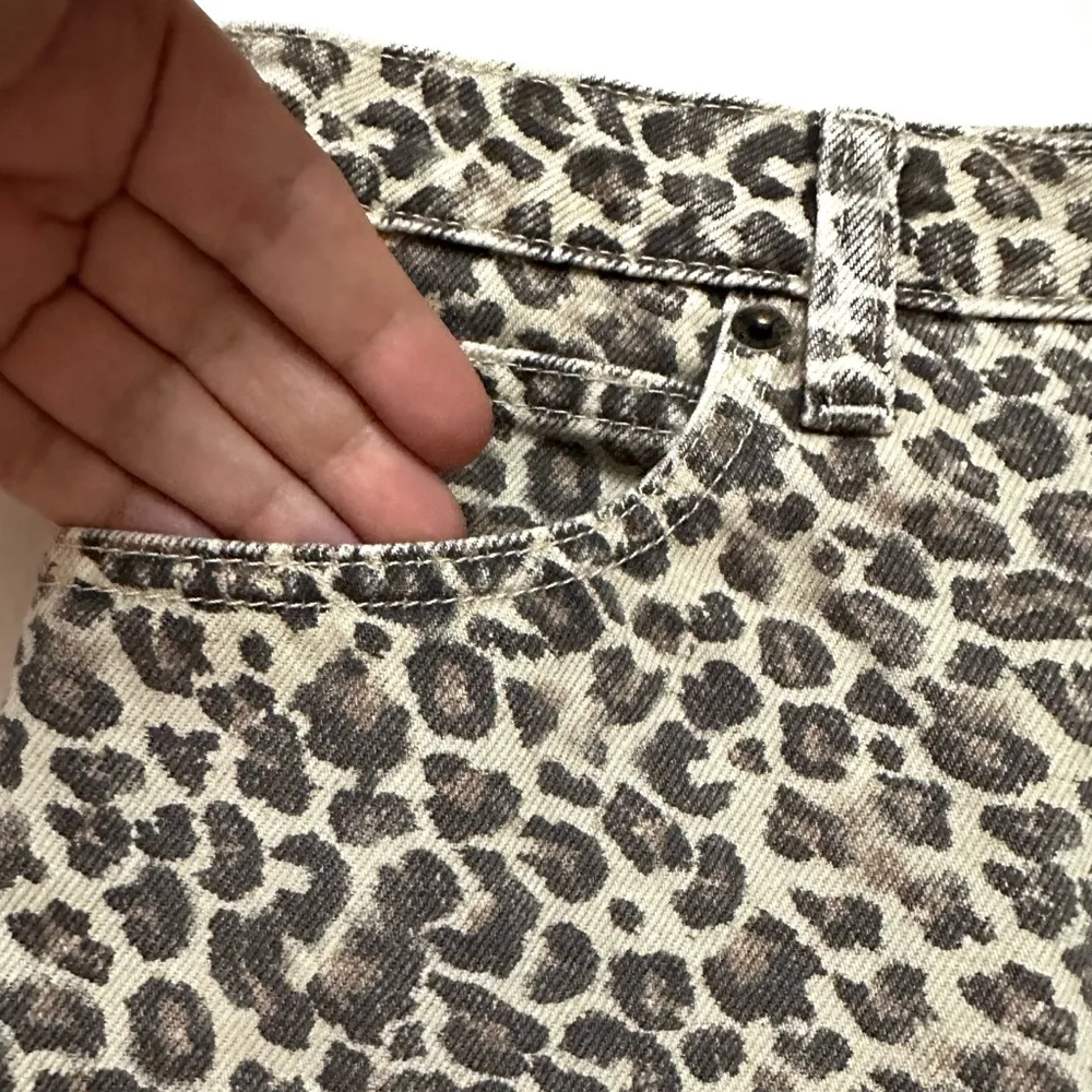 We The Free "Bailey" Cheetah Print Denim High Waist Mini Skirt with Fringe - Image 7