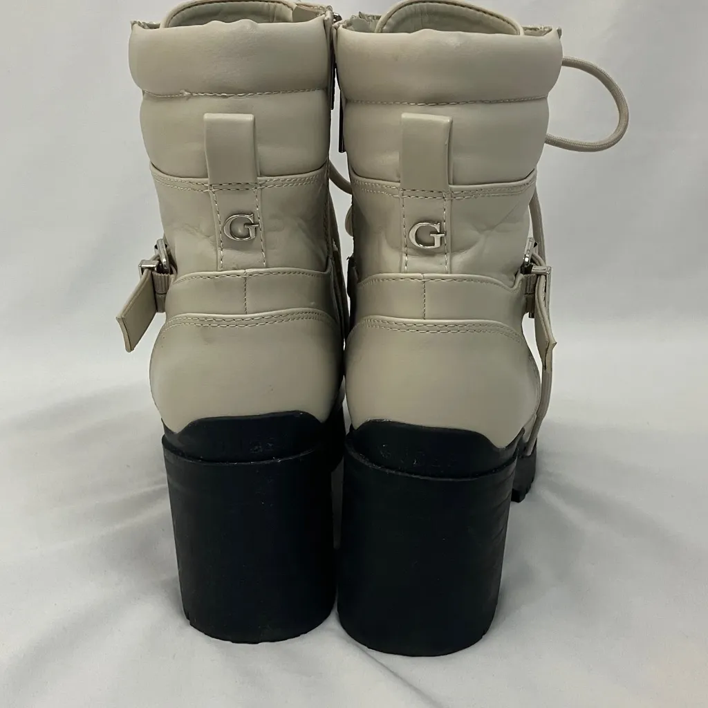 Guess Cream Lace up Chunky Heels Ankle Boots Women’s Size 9.5 - Image 8