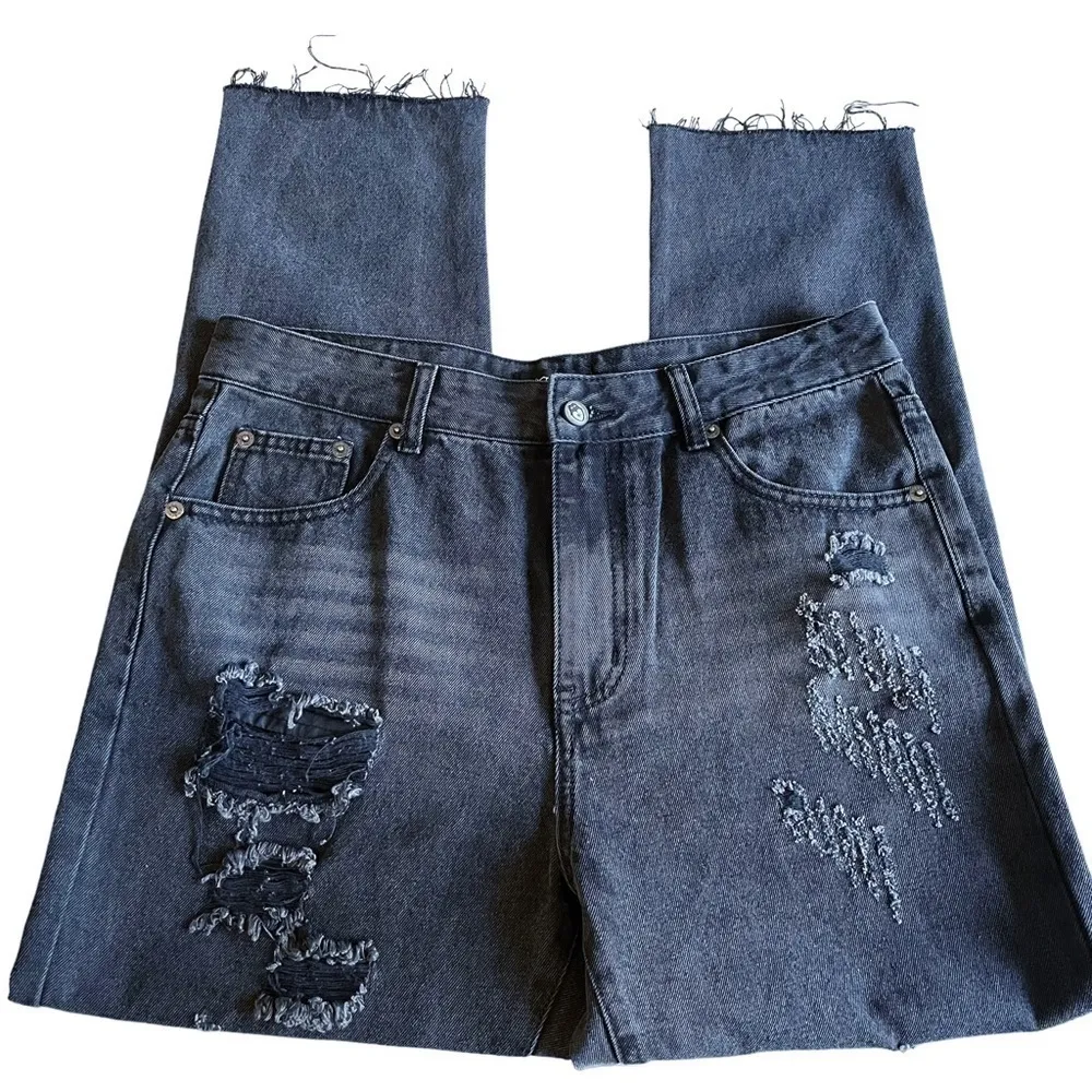 Nasty Gal NWT High Rise Ripped Distressed Faded Black Raw Hem Denim Jeans Size 8 - Image 5