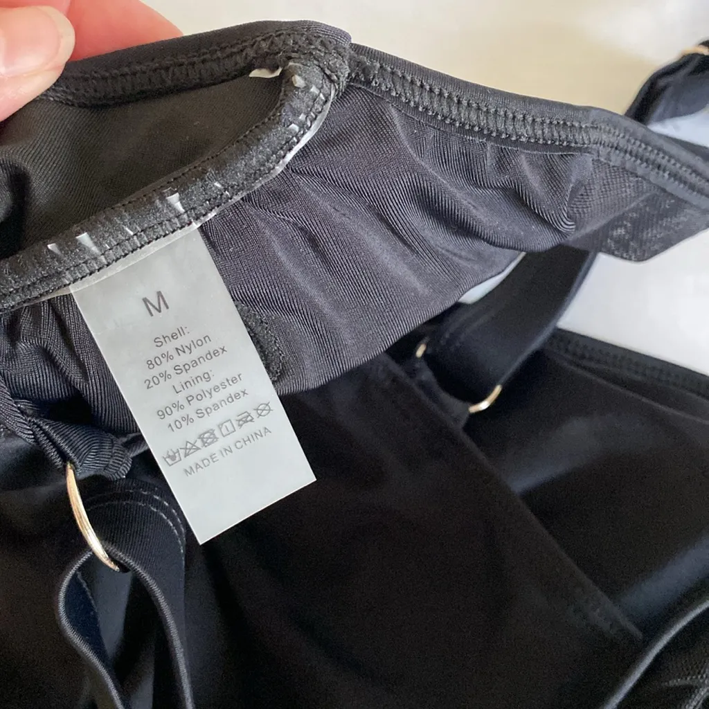 Aidonger Black Strappy mesh panel cut out One-Piece Swimsuit medium NWOT - Image 6